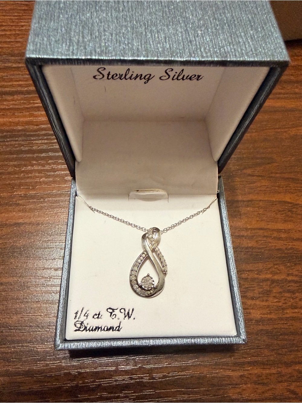 Sterling Silver White Diamond Infinity Pendant Necklace